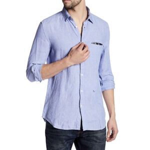 Diesel Men's 100% Linen Blue Button Down Long Sleeve Size S